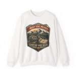 Vintage Mountain Camping Crewneck — "Map the Peaks / Camp the Quiet Miles"