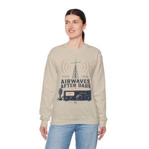 Airwaves After Dark Retro Radio Crewneck — Ham Radio Antenna Sweatshirt