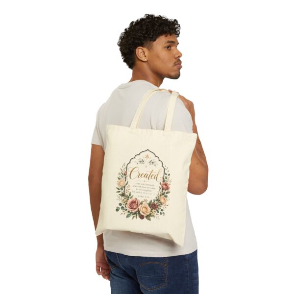 Floral Scripture Quote Cotton Canvas Tote