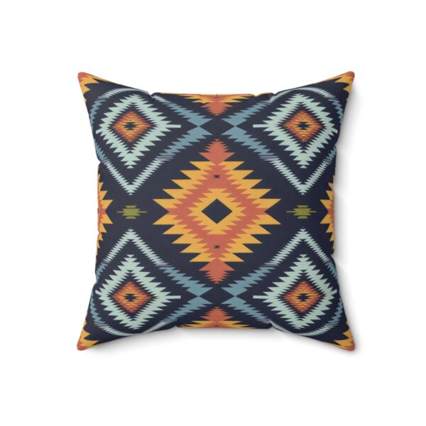 Square Pillow - Navy Blue, Orange, Yellow, Light Blue, and Silver Aztec Southwestern Pattern Design