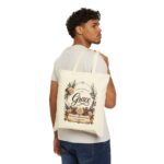 Grace Floral Canvas Tote Bag — 2 Corinthians 12:9 Inspirational Grocery & Bible Study Tote