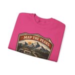Vintage Mountain Camping Crewneck — "Map the Peaks / Camp the Quiet Miles"
