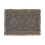 Woven Blanket - Aztec South Western Print Design in Navy Blue, Burnt Orange, Metro Blue, and Beige