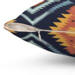 Square Pillow - Navy Blue, Orange, Yellow, Light Blue, and Silver Aztec Southwestern Pattern Design