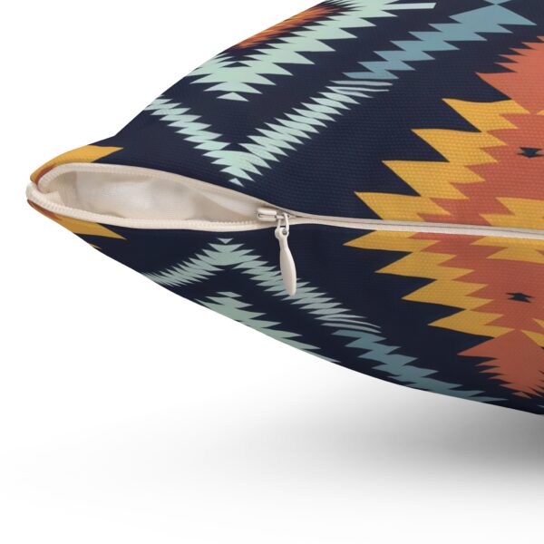 Square Pillow - Navy Blue, Orange, Yellow, Light Blue, and Silver Aztec Southwestern Pattern Design