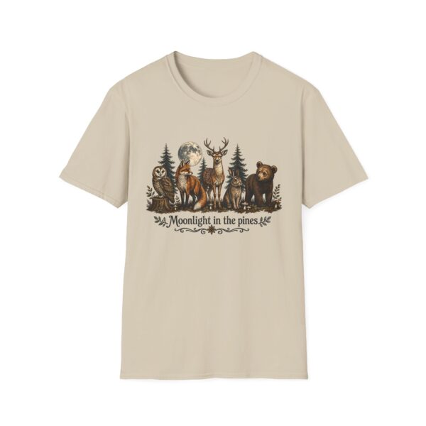 Moonlight in the Pines Wildlife T-Shirt — Deer, Bear, Fox & Owl Nature Tee