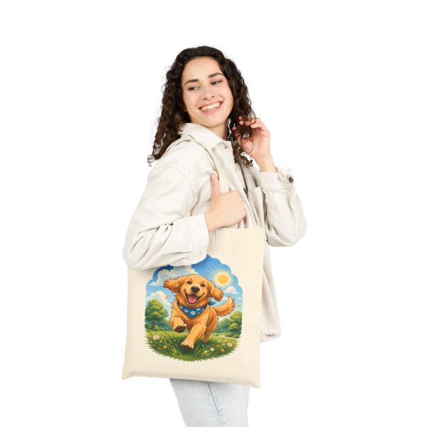 Happy Golden Retriever Running in Sunshine Canvas Tote Bag