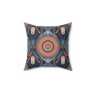 Square Pillow Tribal Art Design Pink Green White Light Blue Pattern