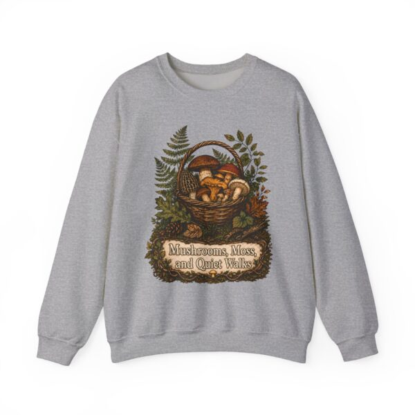 Mushroom Basket Sweatshirt — "Mushrooms, Moss, and Quiet Walks" Cozy Nature Crewneck
