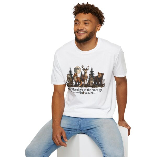 Moonlight in the Pines Wildlife T-Shirt — Deer, Bear, Fox & Owl Nature Tee