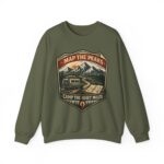 Vintage Mountain Camping Crewneck — "Map the Peaks / Camp the Quiet Miles"