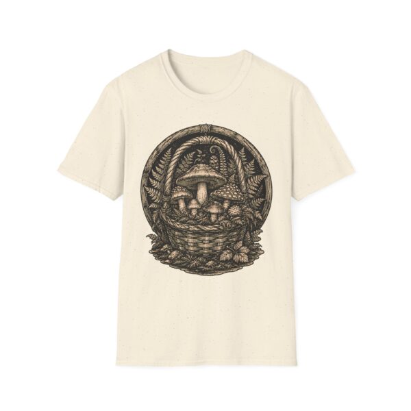 Vintage Mushroom Basket T-Shirt — Botanical Fungi Illustration Tee