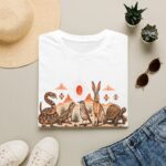 Desert Wildlife Illustration T-Shirt | Rabbit Snake Tortoise Birds, Soft Sand Vibe