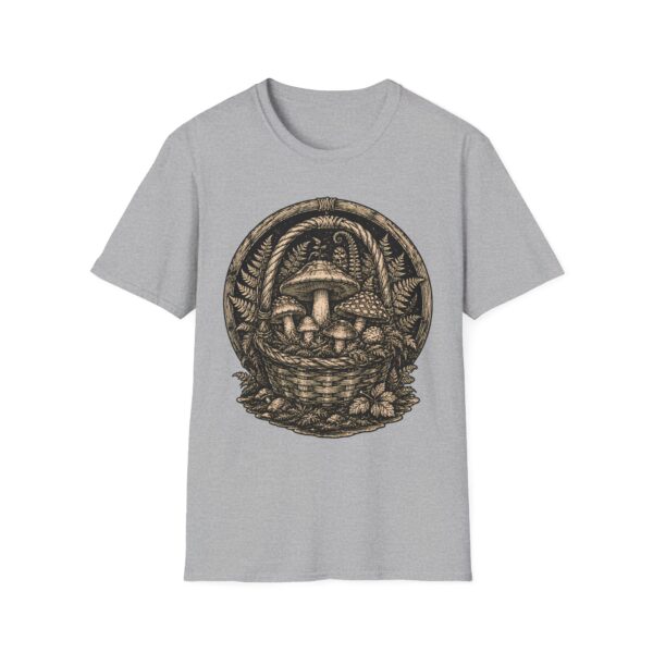Vintage Mushroom Basket T-Shirt — Botanical Fungi Illustration Tee