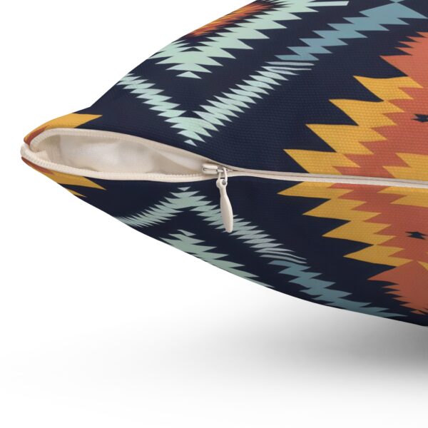 Square Pillow - Navy Blue, Orange, Yellow, Light Blue, and Silver Aztec Southwestern Pattern Design