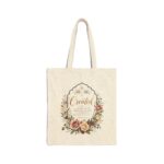 Floral Scripture Quote Cotton Canvas Tote