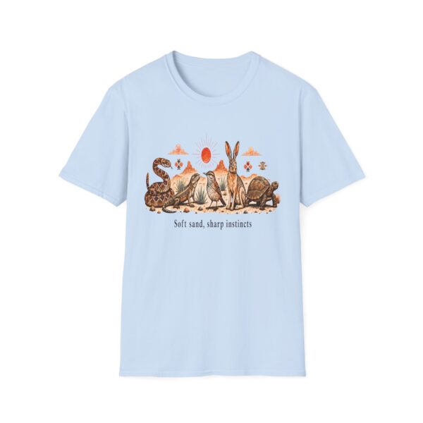 Desert Wildlife Illustration T-Shirt | Rabbit Snake Tortoise Birds, Soft Sand Vibe