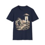 Desert hiker with lone raining cactus T-Shirt | Monochrome screenprint