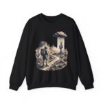 Desert Hiker with Lone Raincloud Crewneck Sweatshirt | Western Cactus Illustration