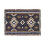 Woven Blanket - Aztec South Western Print Design in Navy Blue, Burnt Orange, Metro Blue, and Beige