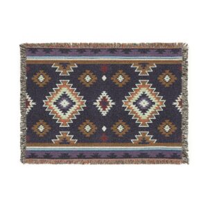 Woven Blanket - Aztec South Western Print Design in Navy Blue, Burnt Orange, Metro Blue, and Beige