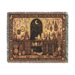 Woven Blanket - Folk Art Black Cats Moonlit Apothecary Kitchen Scene