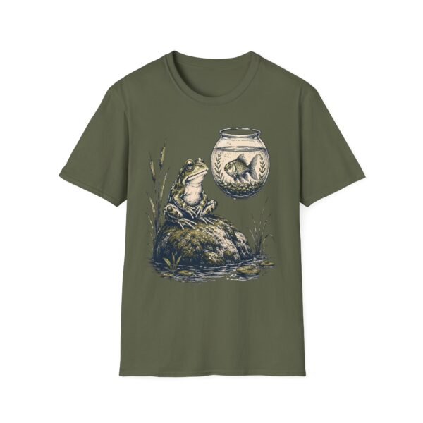 Vintage Frog & Floating Fishbowl T-Shirt — Whimsical Nature Tee