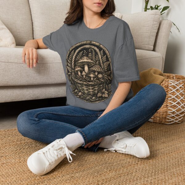 Vintage Mushroom Basket T-Shirt — Botanical Fungi Illustration Tee