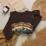 Vintage Mountain Camping Crewneck — "Map the Peaks / Camp the Quiet Miles"