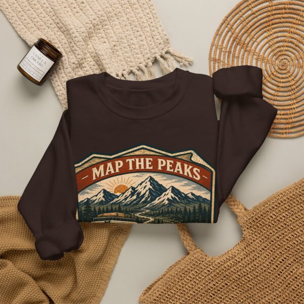 Vintage Mountain Camping Crewneck — "Map the Peaks / Camp the Quiet Miles"