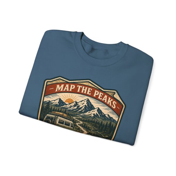 Vintage Mountain Camping Crewneck — "Map the Peaks / Camp the Quiet Miles"