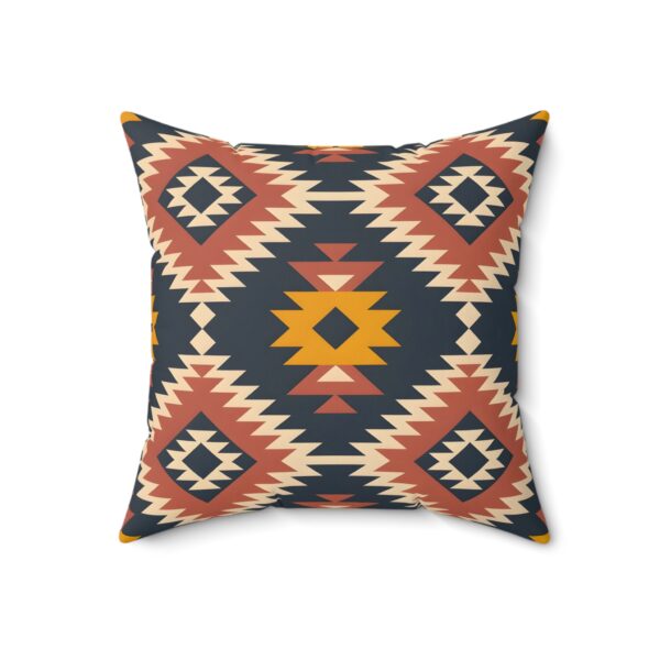 Square Pillow - Aztec Southwestern Print Design in Navy Blue, Burnt Orange, Yellow, and White