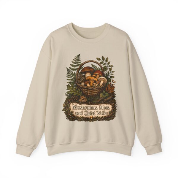 Mushroom Basket Sweatshirt — "Mushrooms, Moss, and Quiet Walks" Cozy Nature Crewneck
