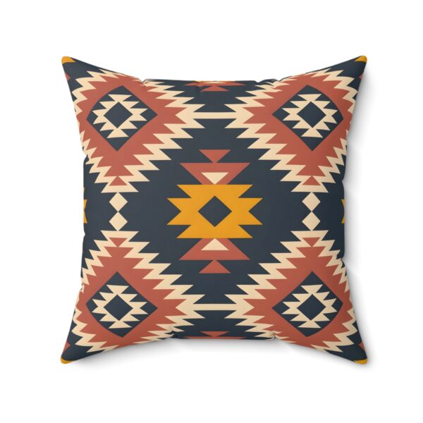 Square Pillow - Aztec Southwestern Print Design in Navy Blue, Burnt Orange, Yellow, and White