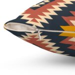 Square Pillow - Aztec Southwestern Print Design in Navy Blue, Burnt Orange, Yellow, and White