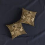 Art Nouveau Cat Lady Square Pillow — Vintage Woman with White Cats Decorative Throw Pillow