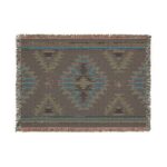 Woven Blanket - Aztec Southwestern Gold Pink Light Blue Black Print