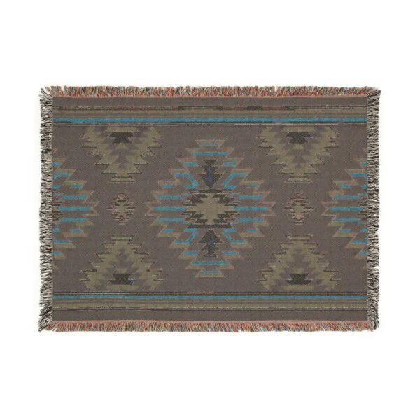 Woven Blanket - Aztec Southwestern Gold Pink Light Blue Black Print