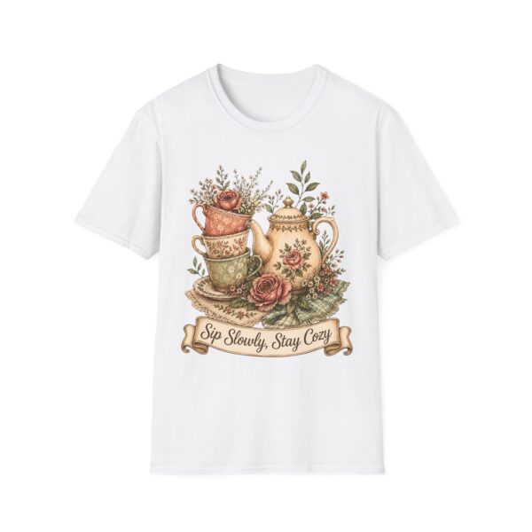 Tea Time Floral T-Shirt — "Sip Slowly, Stay Cozy" Vintage Teapot Tee