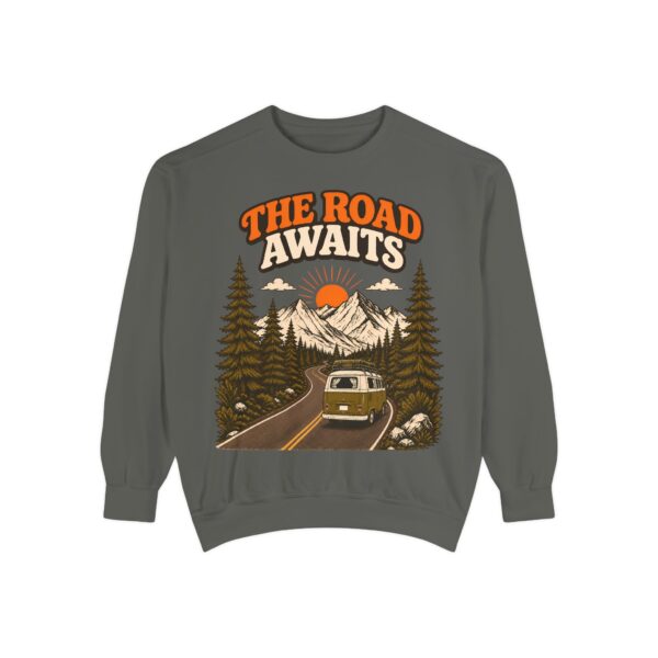 The Road Awaits Vintage Camper Sweatshirt — Adventure Crewneck