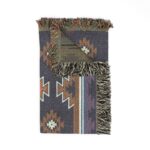 Woven Blanket - Aztec South Western Print Design in Navy Blue, Burnt Orange, Metro Blue, and Beige