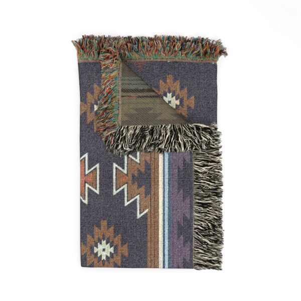 Woven Blanket - Aztec South Western Print Design in Navy Blue, Burnt Orange, Metro Blue, and Beige