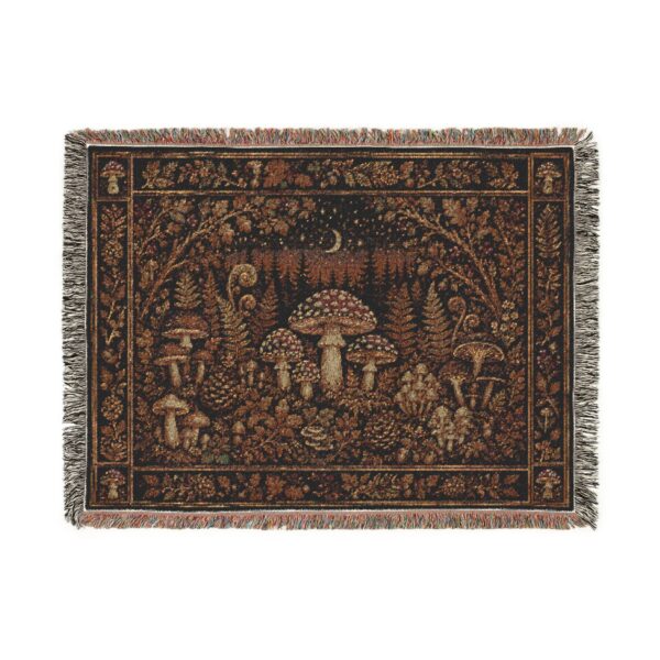 Mushroom Forest Woven Blanket — Cozy Boho Throw for Nature Lovers