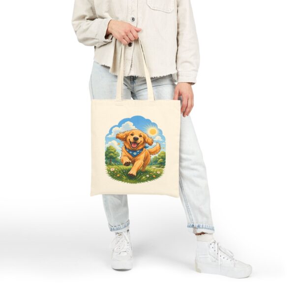 Happy Golden Retriever Running in Sunshine Canvas Tote Bag