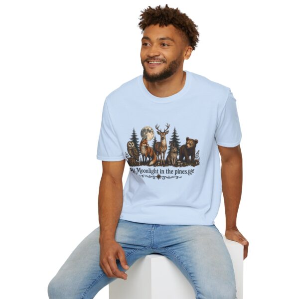 Moonlight in the Pines Wildlife T-Shirt — Deer, Bear, Fox & Owl Nature Tee