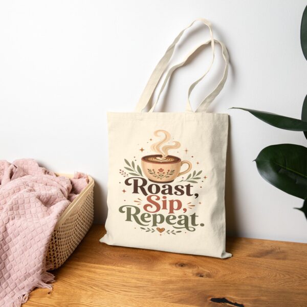 Roast Sip Repeat Coffee Tote Bag — Canvas Coffee Lover Grocery Tote