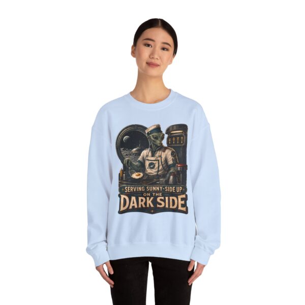 Crewneck Sweatshirt — "Serving Sunny-Side Up on the Dark Side" Alien Chef Graphic