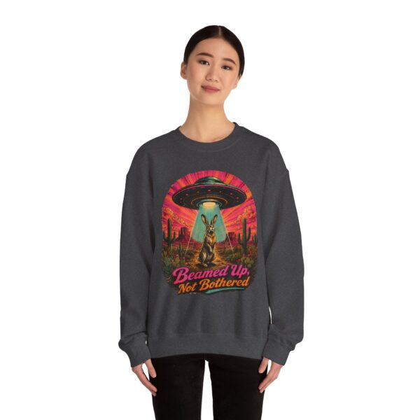 Beamed Up, Not Bothered Sweatshirt — Retro UFO & Jackrabbit Desert Crewneck