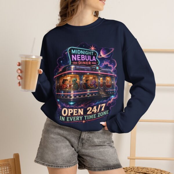 Midnight Nebula Diner Sweatshirt — "Open 24/7 in Every Time Zone"