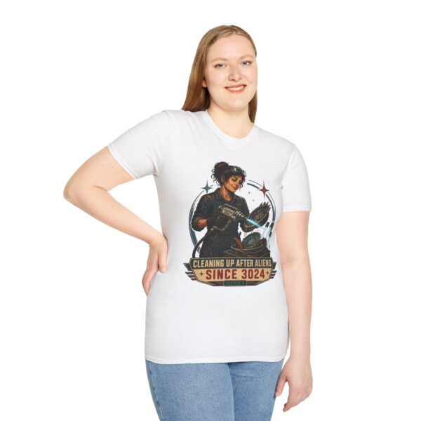 Alien Cleanup Crew T‑Shirt — "Cleaning Up After Aliens Since 3024" Sci‑Fi Graphic Tee